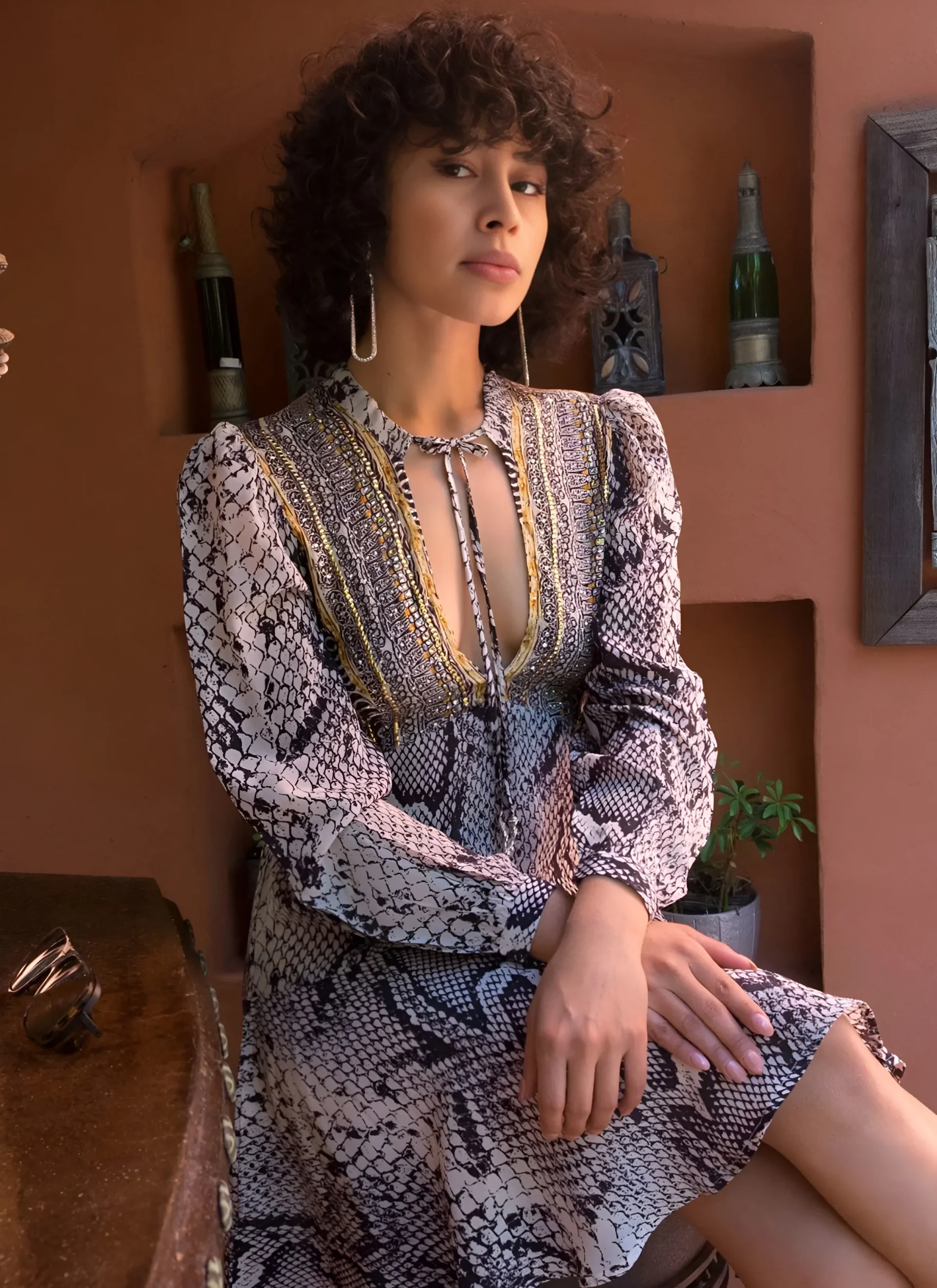 Boho Mini Dress With Bell Sleeve