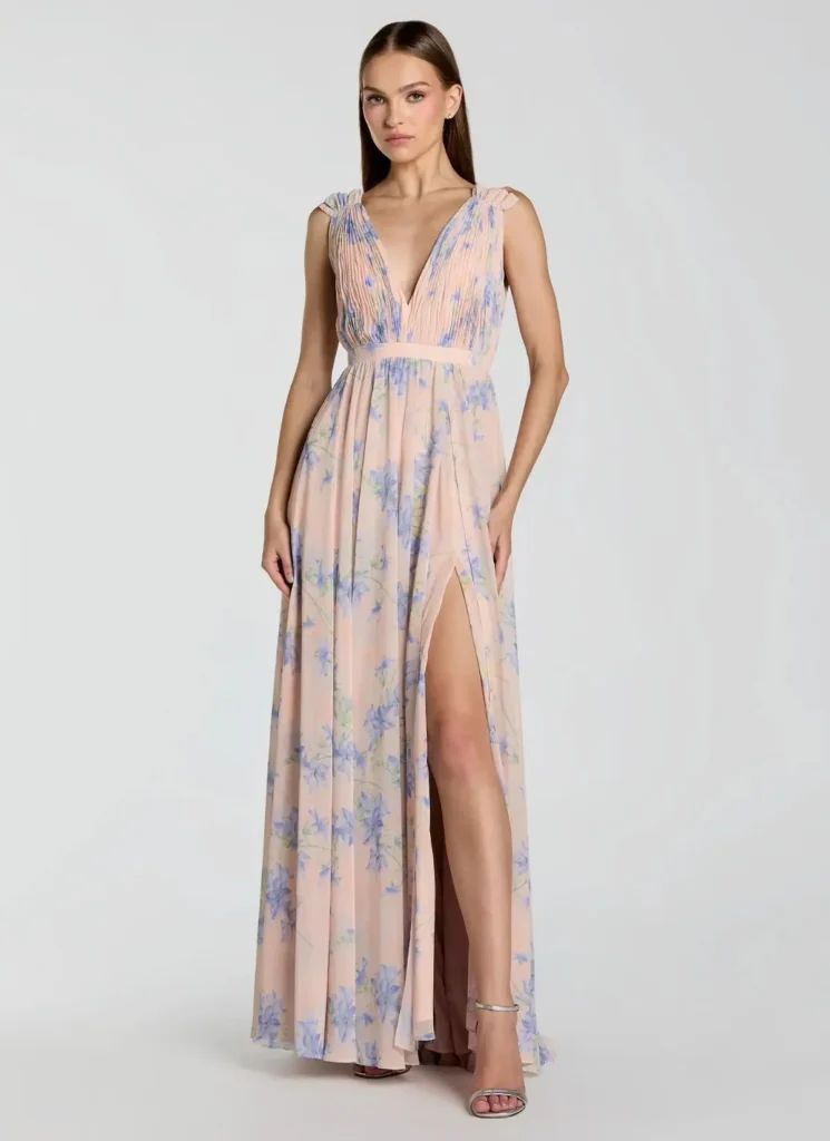 Blue Pleated Chiffon Sleeveless