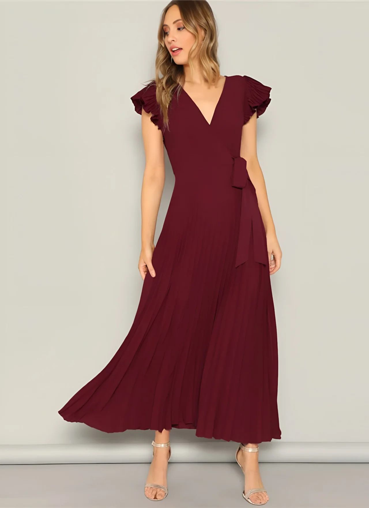 Burgundy Flutter Maxi Dress