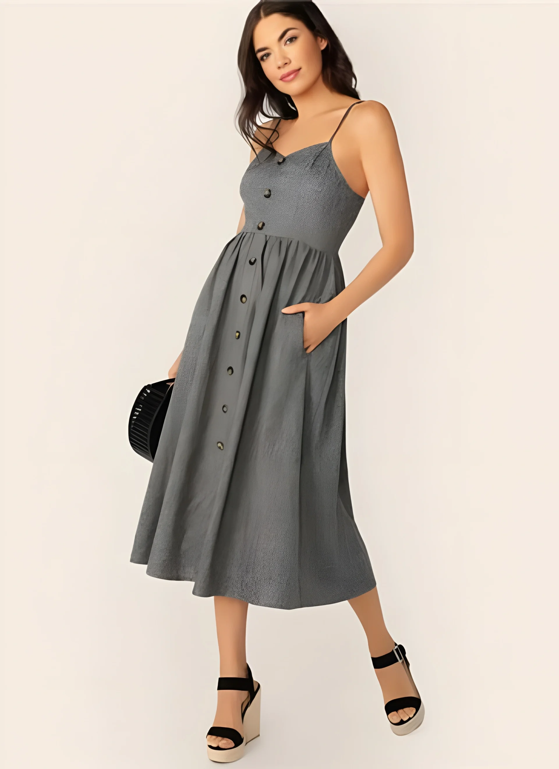 Grey Button-Up Cami Dress